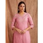Pink Embroidered Chanderi Silk Suit- Set of 3