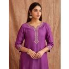 Purple Zari Embroidered Chanderi Silk Suit- Set of 3