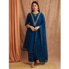 Royal Blue Embroidered Chanderi Silk Suit- Set of 3