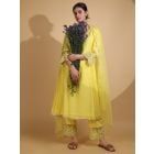 Yellow Lace Work Bemberg Silk Kurta with Pants- Set of 2