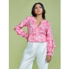 Pink Printed Cotton Linen Top