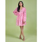 Pink Printed Cotton Linen Dress