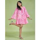 Pink Printed Cotton Linen Dress