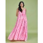 Pink Printed Cotton Linen Dress