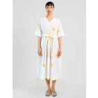 White Polka Dot Hand Block Printed Cotton Dress with Belt