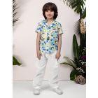 Multicolor Printed Linen Shirt with Pants- Set of 2