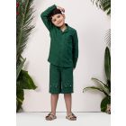 Bottle Green Linen Shirt with Shorts- Set of 2