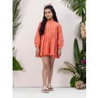Peach Embroidered Cotton Dress