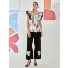 White Printed Cotton Jacket with Pants - Set of 2