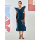 Teal Blue Cotton Top with Skirt - Set of 2