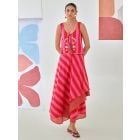 Fuchsia Red Embroidered Cotton Top with Skirt - Set of 2