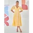 Yellow Patch Work Cotton Checkered Dress