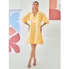 Yellow Patch Work Cotton Checkered Dress with Slip