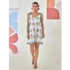 White Aqua Blue Printed Cotton Dress