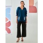 Teal Blue Embroidered Cotton Top