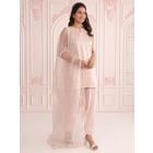Peach Embroidered Linen Satin Suit - Set of 3