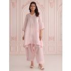 Pink Embroidered Linen Satin Kurta with Salwar- Set of 2