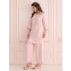 Pink Embroidered Linen Satin Co-ord Set- Set of 2