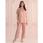 Pink Embroidered Linen Satin Co-ord Set- Set of 2