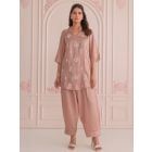 Pink Embroidered Linen Satin Co-ord Set- Set of 2