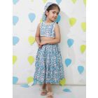 Blue Printed Cotton Top with Skirt - Set of 2