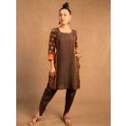 Brown Printed Cotton Linen Kurta with Dhoti Pants - Set of 2