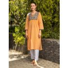 Orange Embroidered Cotton kurta