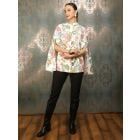 White Printed Raw Silk Mirror Work Cape