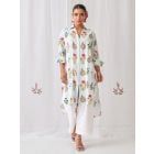 Blue White Printed Cotton Kurta with Pants- Set of 2