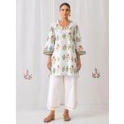 Blue White Printed Cotton Kurta with Pants- Set of 2