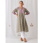 Mint Green Pink Printed Cotton Kurta with Pants- Set of 2