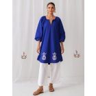 Royal Blue Embroidered Cotton Kurta with Pants- Set of 2