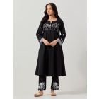 Black Embroidered Cotton Kurta with Pants - Set of 2
