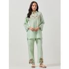 Green Embroidered Cotton Co-ord Set - Set of 2