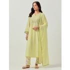 Yellow Embroidered Cotton Suit - Set of 3