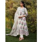 Ivory Pink Hand Block Printed Cotton Suit - Set of 3
