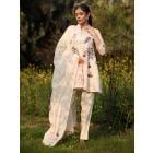 Ivory Lilac Hand Block Printed Cotton Suit - Set of 3