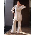 Ivory Cotton Jacquard Tunic with Pants - Set of 2