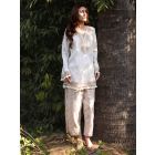 Ivory Lace Work Cotton Jacquard Co-ord Set - Set of 2
