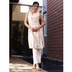 Ivory Hand Embroidered Cotton Kurta with Pants- Set of 2