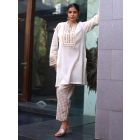 Ivory Embroidered Cotton Kurta with Pants- Set of 2