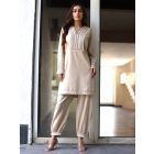 Beige Embroidered Cotton Kurta with Salwar- Set of 2