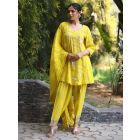 Yellow Hand Embroidered Cotton Suit- Set of 3