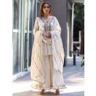 Ivory Mirror Work Cotton Sharara Suit- Set of 3