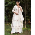 Ivory Hand Embroidered Cotton Suit- Set of 3
