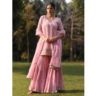 Pink Hand Embroidered Cotton Sharara Suit- Set of 3