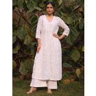 White Cutwork Cotton Organza Kurta with Palazzo- Set of 2