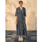 Indigo Patchwork Cotton Dress with Belt