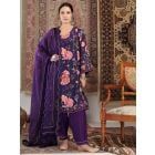 Purple Printed Cotton Silk Suit- Set of 3