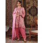 Pink Printed Cotton Silk Suit- Set of 3